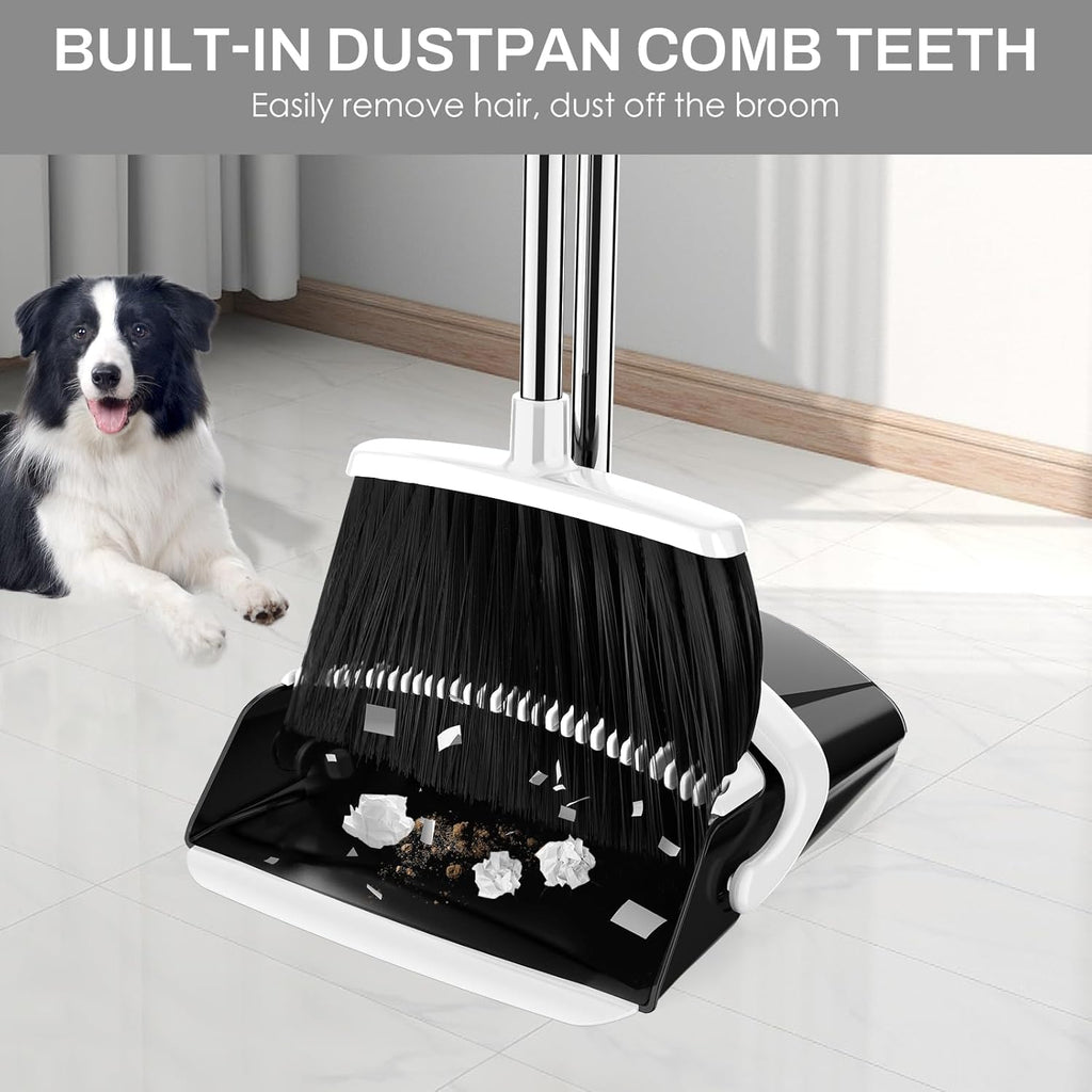 Broom and Dustpan Set for Home, 51-in Long Adjustable Handle Angle Broom and Dustpan Combo Set with Dust Pan Teeth to