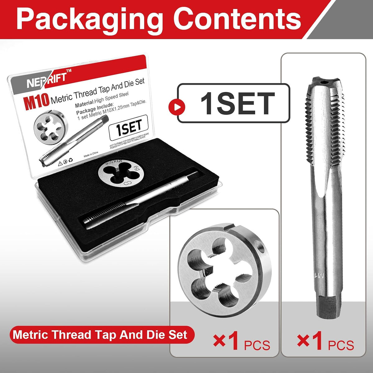 M10 x 1.25 Tap and Die Set,HSS M2,M10 Right Hand Thread Tap Die Set