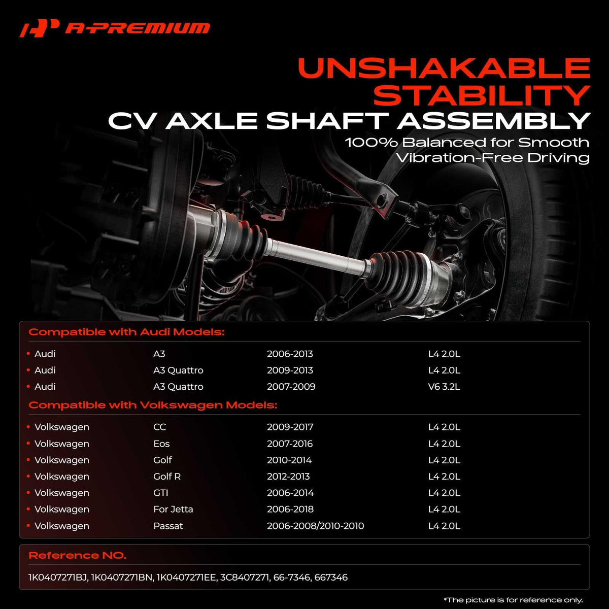 A-Premium Front Left Driver CV Axle Shaft Assembly for Audi & Volkswagen