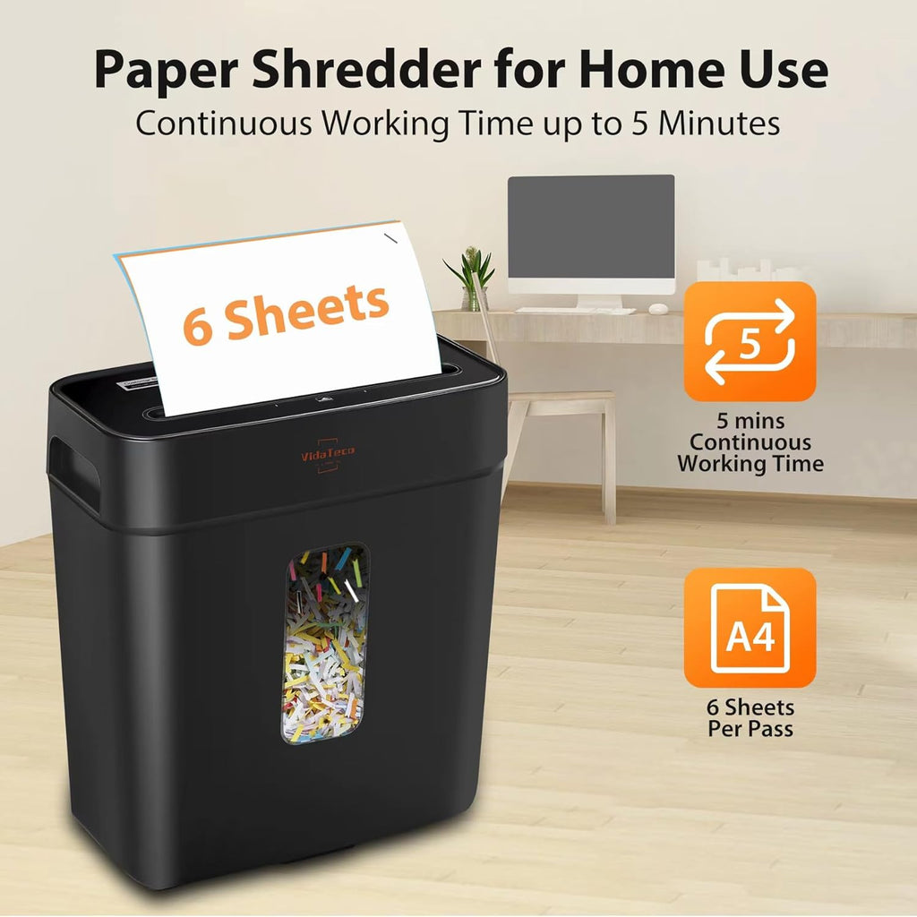 6-Sheet Cross Cut Paper Shredder for Home Office, 3.04-Gallon Bin | P-4 Security Anti-Jam & Overheat Protection
