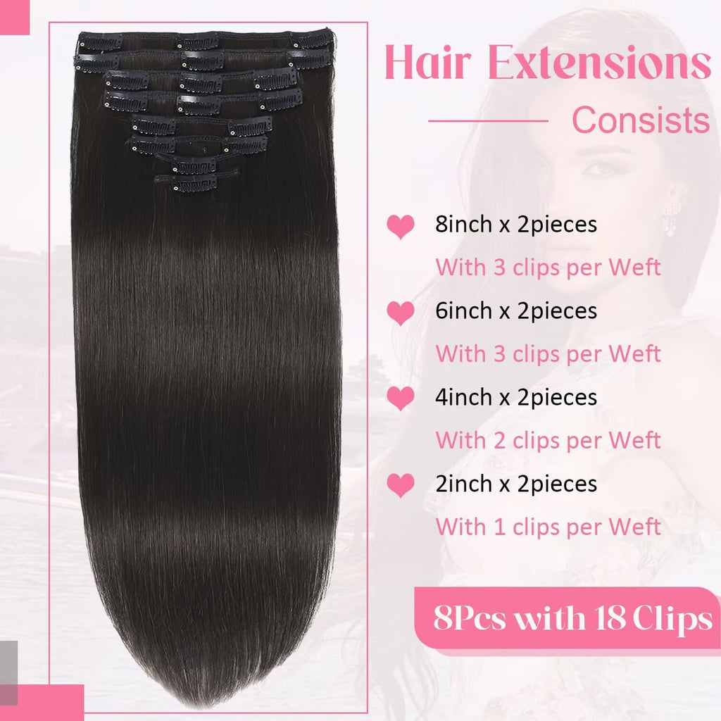 Clip in Hair Extensions Real Human Hair, 100g/3.6oz, Clip in 100% Brazilian Remy Human Hair Extension for Women