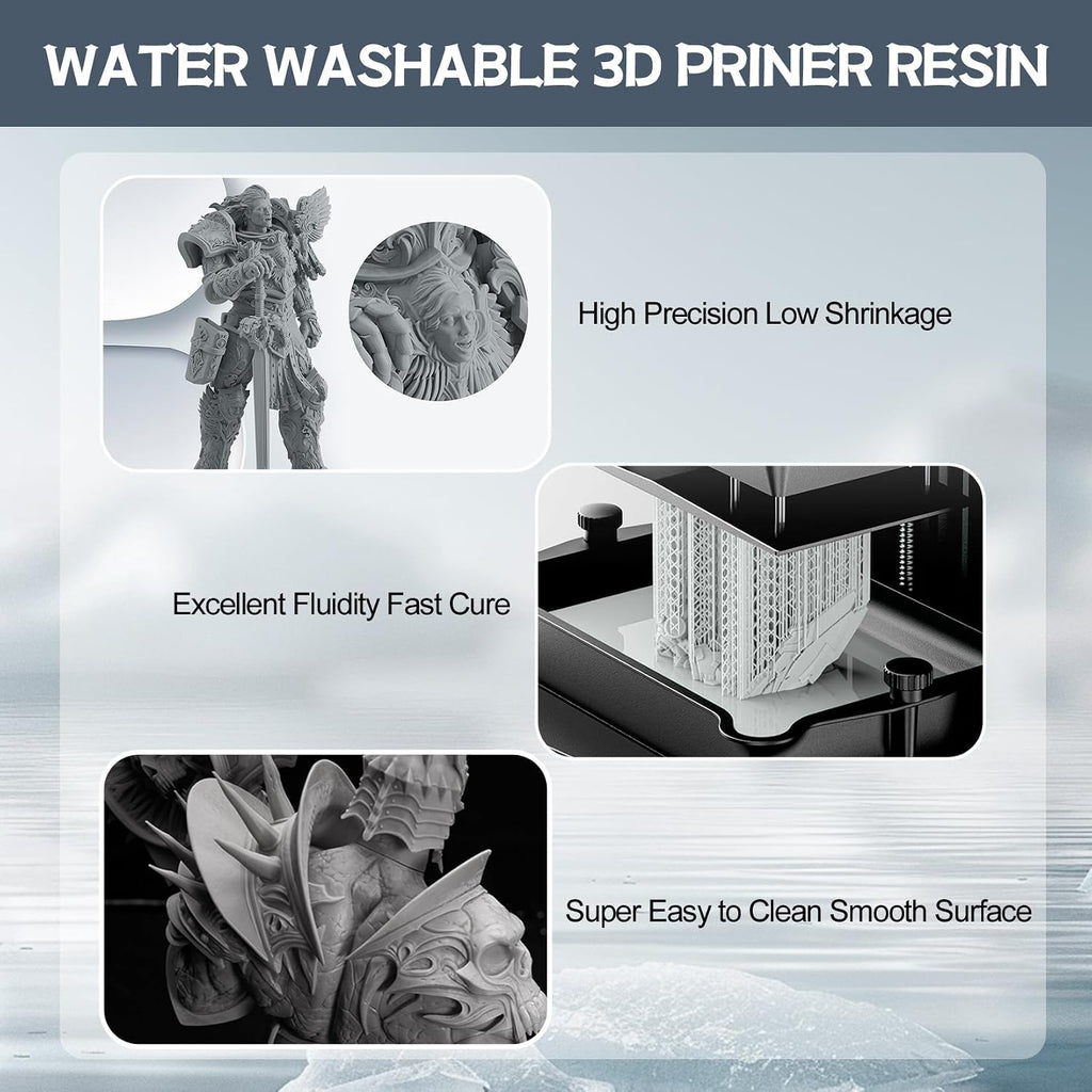 Water Washable 3D Printer Resin, 405nm High-Speed Printing Liquid Photopolymer Resin, Upgraded Formula 3D Printing