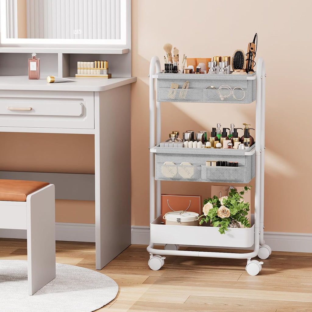 Baby Diaper Caddy Organizer Cart - 3 Tier Rolling Storage Cart with Wheels, Baby Essentials for Nursery Storage