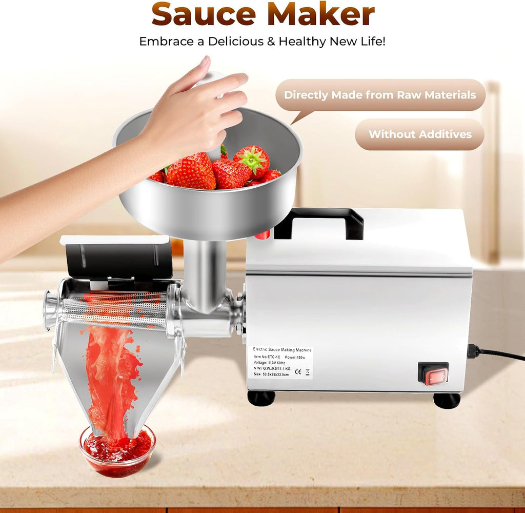 450W Electric Tomato Strainer Commercial Tomato Milling Machine Stainless Steel Tomato Press and Strainer 50 Kg/H