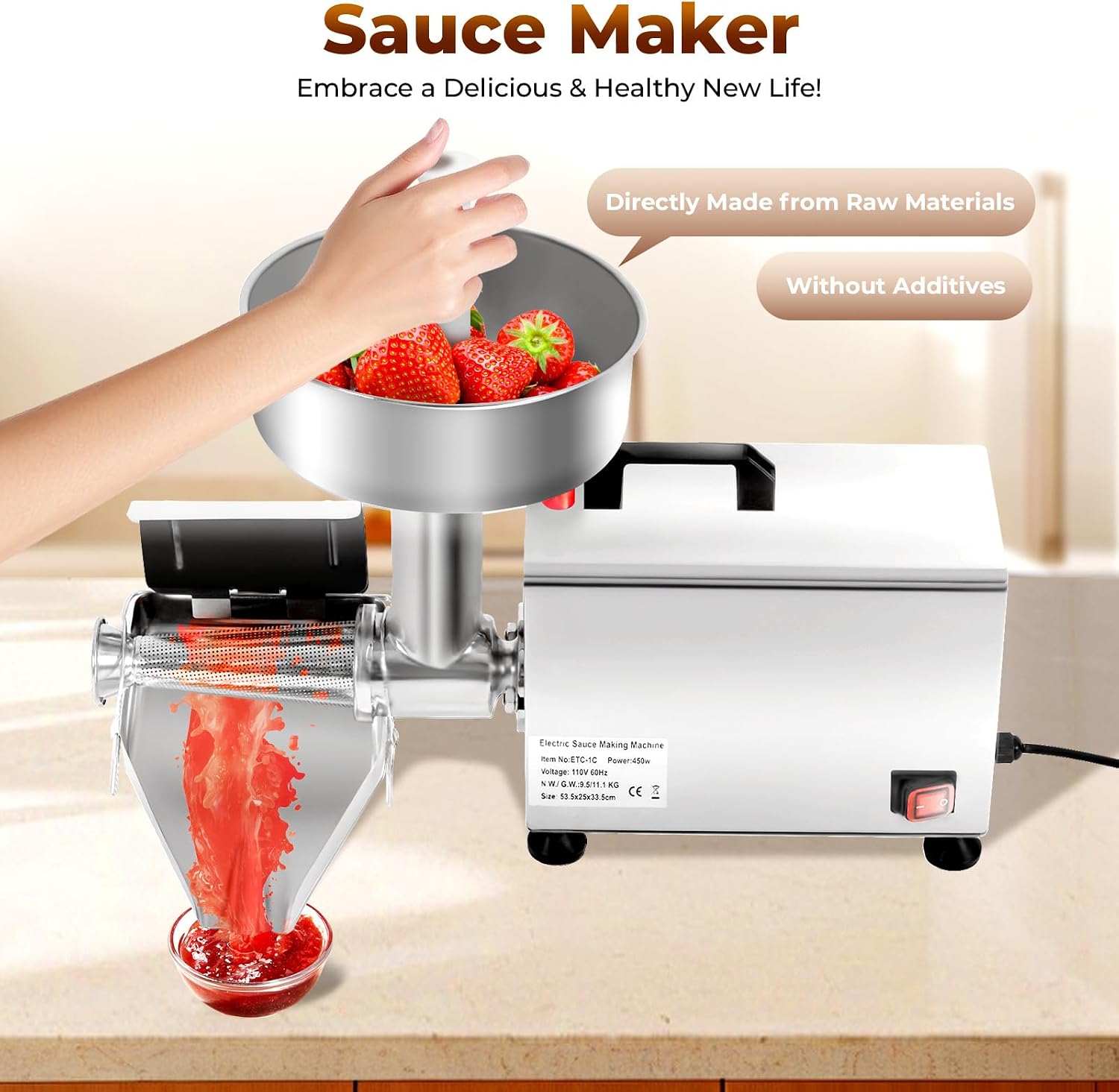 450W Electric Tomato Strainer Commercial Tomato Milling Machine Stainless Steel Tomato Press and Strainer 50 Kg/H