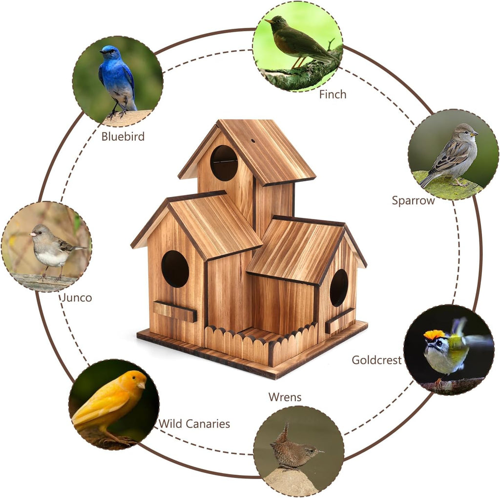 Bird Houses for Outside, Outdoor 3-Hole Large Birdhouse Bird Feeder for Bluebirds, Finches, Cardinals and Yellow