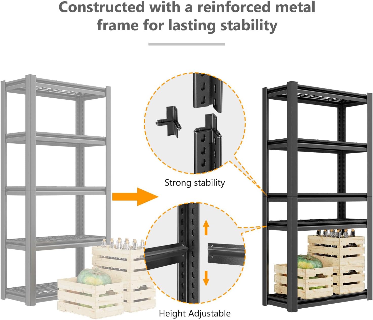 72" Storage Shelving Unit, Heavy Duty 5-Tier Adjustable Metal Rack, Standing Utility Shelves for Garage, Basement