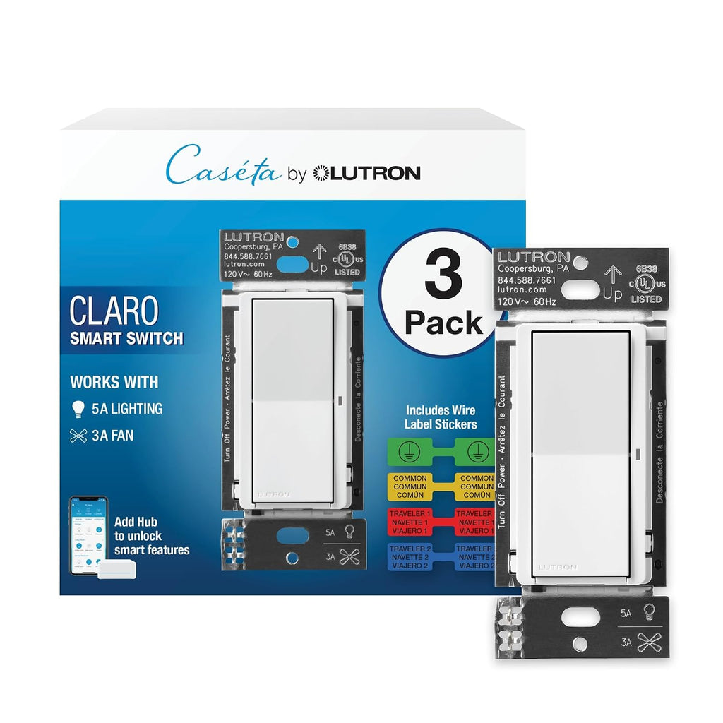 Lutron Caseta Claro Smart Switch for Lighting and Fans (Smart Hub Required)