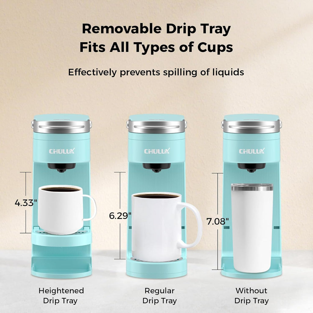 Slim Single Serve Coffee Maker, Lightweight Pod Coffee Machine, Cyan | Fast-Heating Boiler System, 4-Hole Needle for