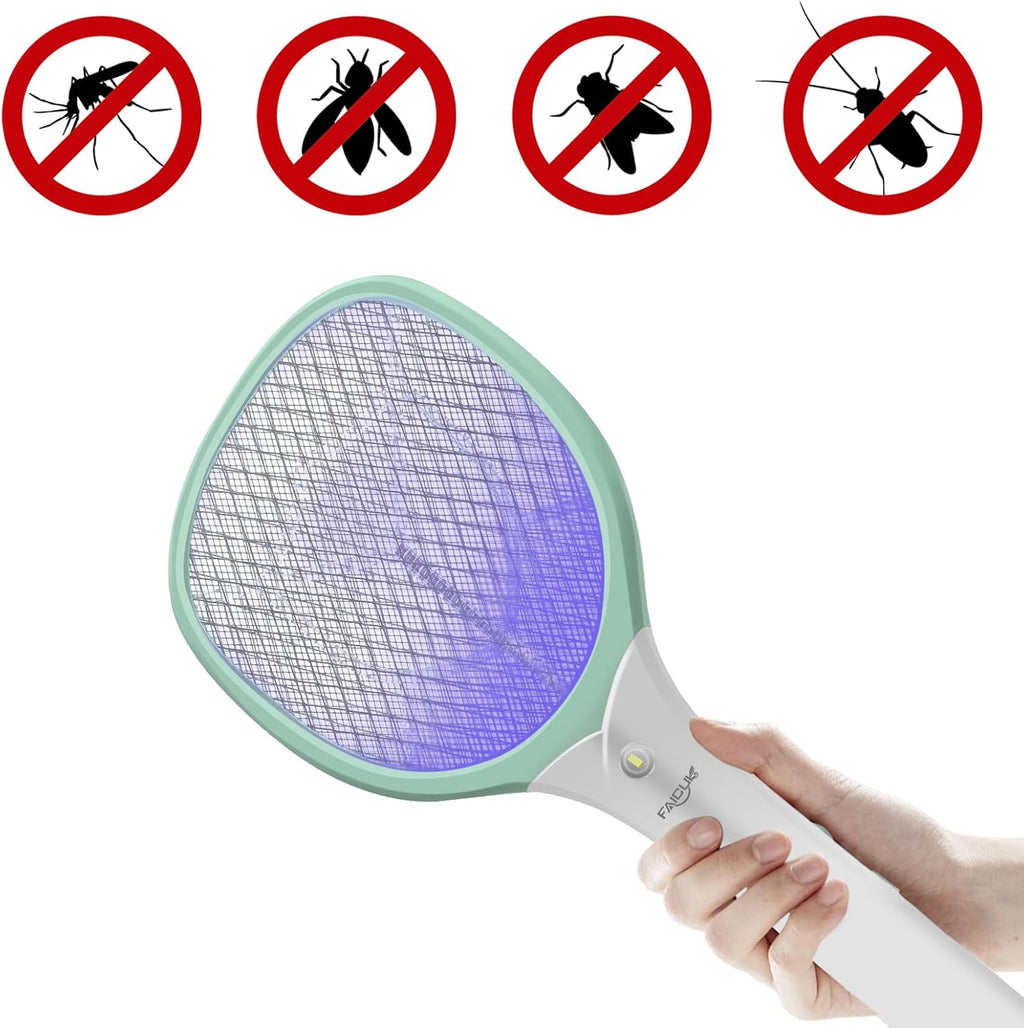 Rechargeable Handheld Bug Zapper Racket 2 in 1 Electric Fly Swatter (2 in 1 Green)
