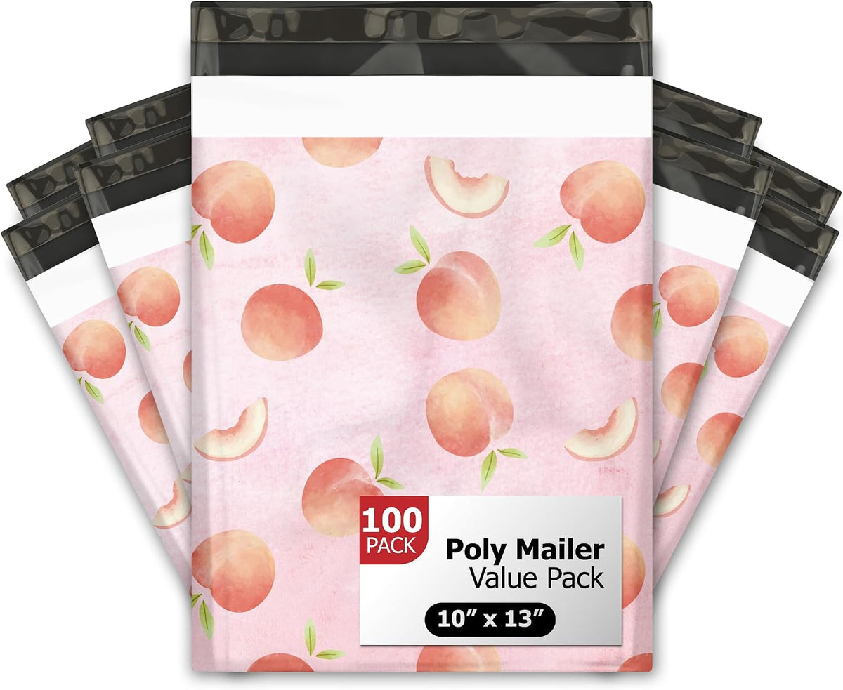 10x13 (100) Peaches Designer Poly Mailers Waterproof Self Sealing Tear Resistant Polymailers Shipping Envelopes