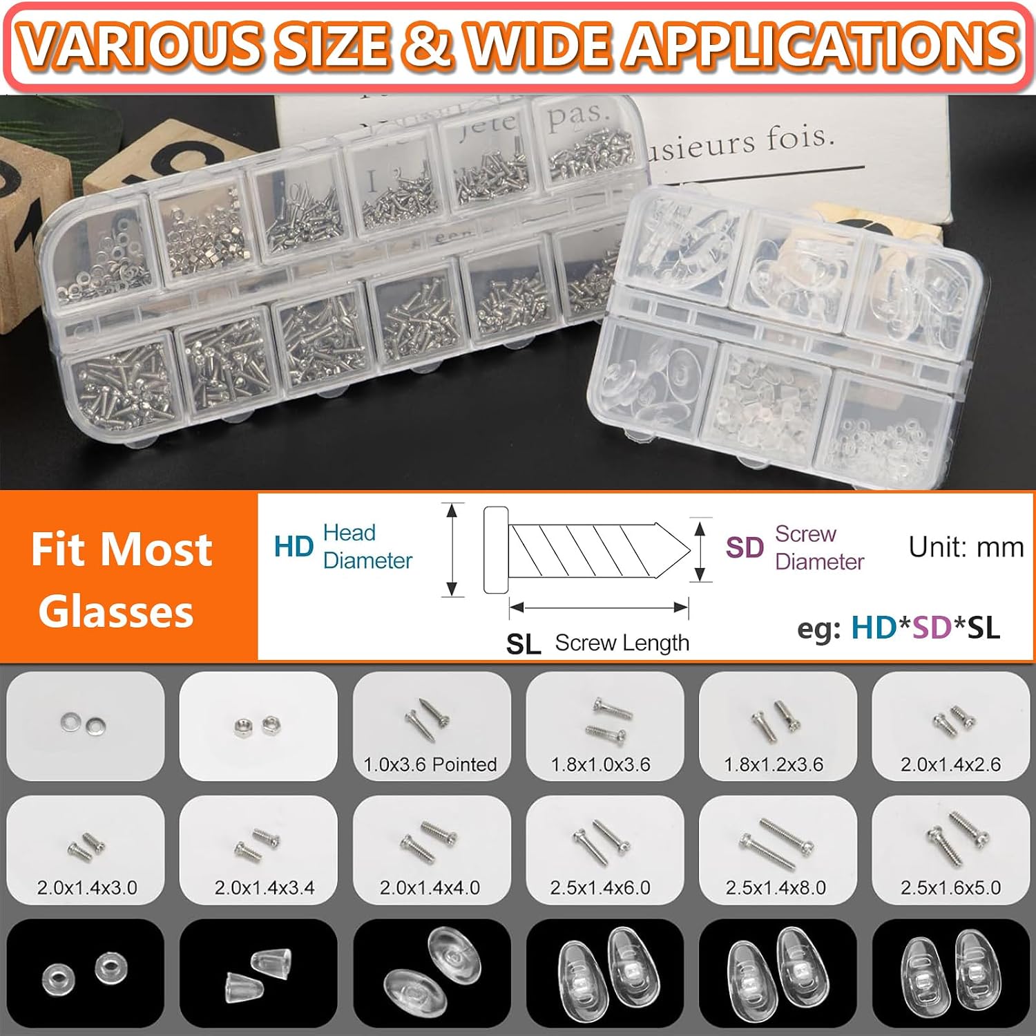 Eyeglass Repair Kit with Screws, Mini Glasses Repair Kit, Eye Glass Repairing Kit with Eyeglass Screws, Silicone Nose