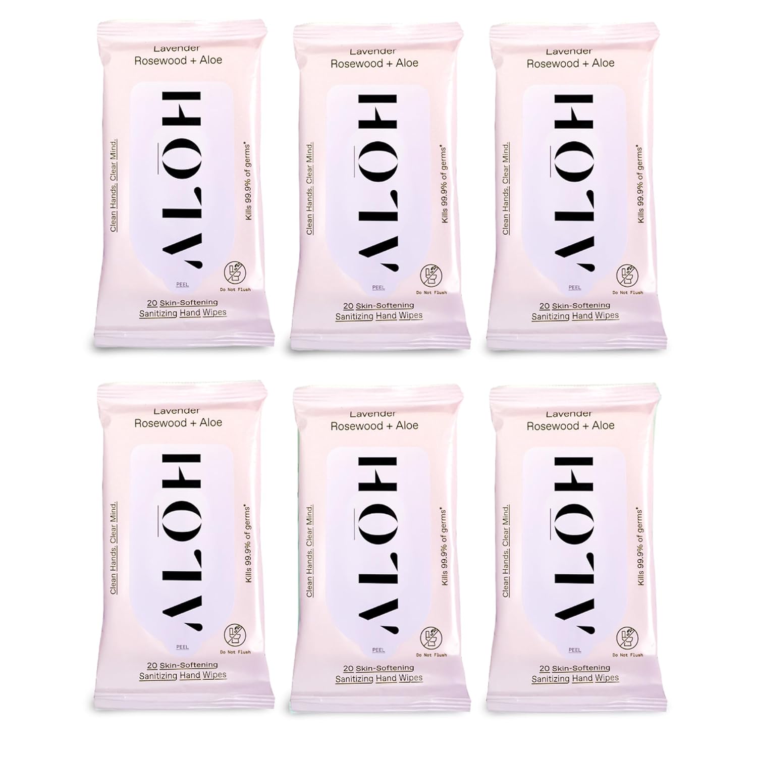 ALŌH Lavender Rosewood + Aloe Hand Sanitizer Wipes, Travel Size | Clean Hands, Clear Mind, On The Go for Kids and