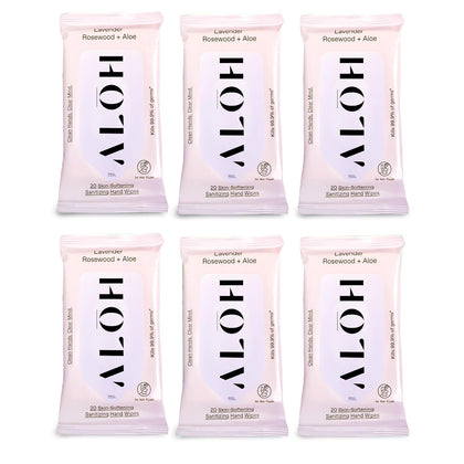ALŌH Lavender Rosewood + Aloe Hand Sanitizer Wipes, Travel Size | Clean Hands, Clear Mind, On The Go for Kids and