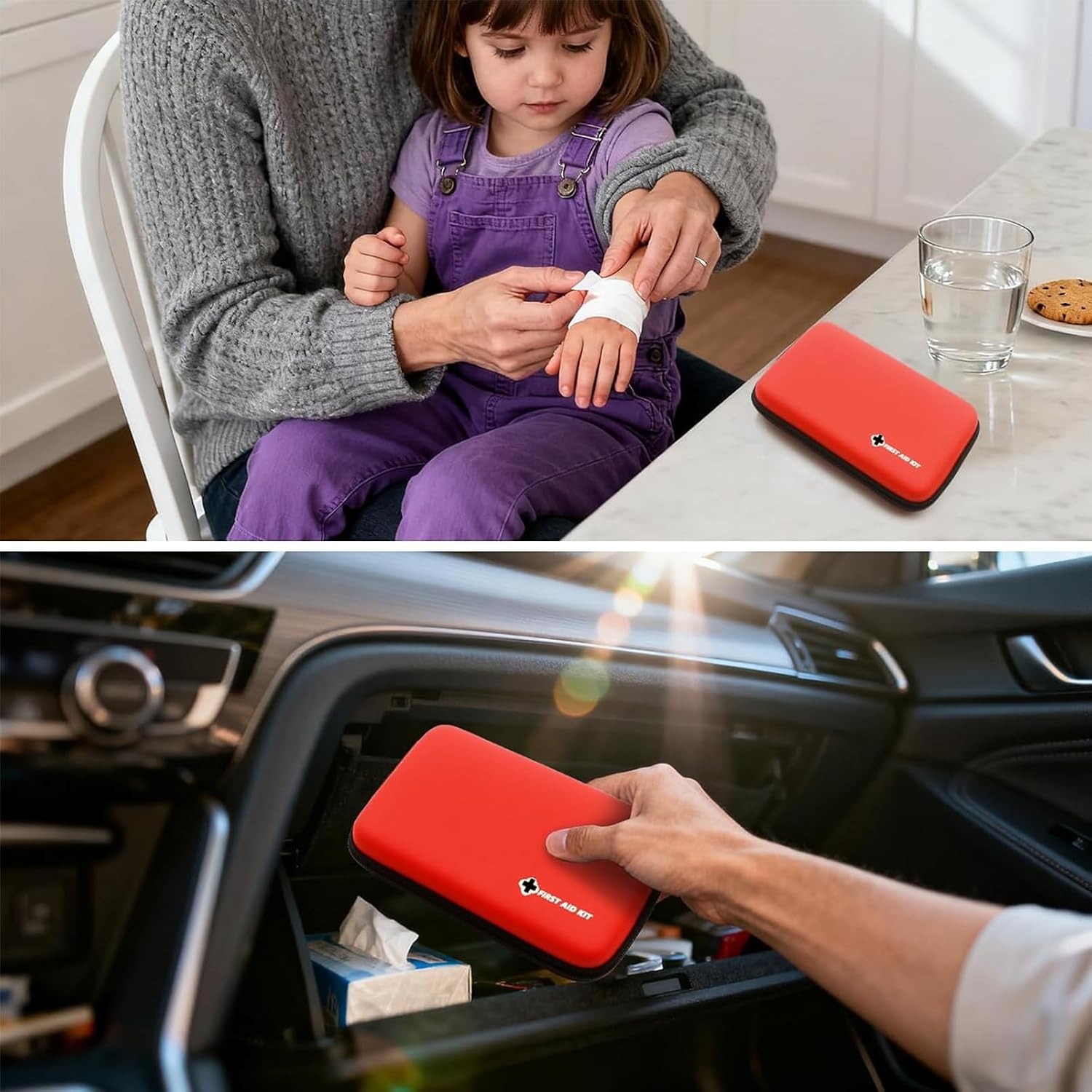First Aid Kit Red Portable Compact Waterproof Mini Refill Supplies for Home Car Travel Camping Truck Hiking Sports