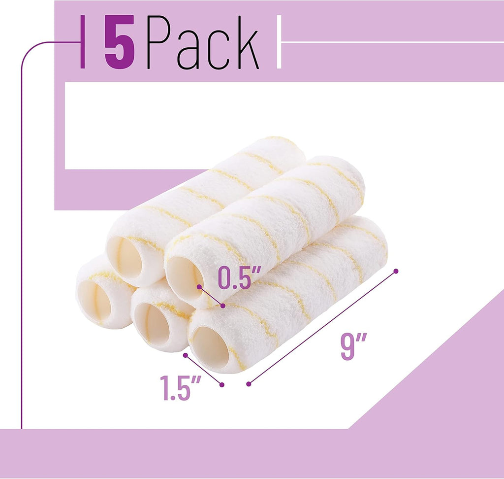 Bates- Paint Roller Covers, 1/2" x 9" Roller Covers, Pack of 5, Covers for Paint Rollers, Naps for Paint Roller