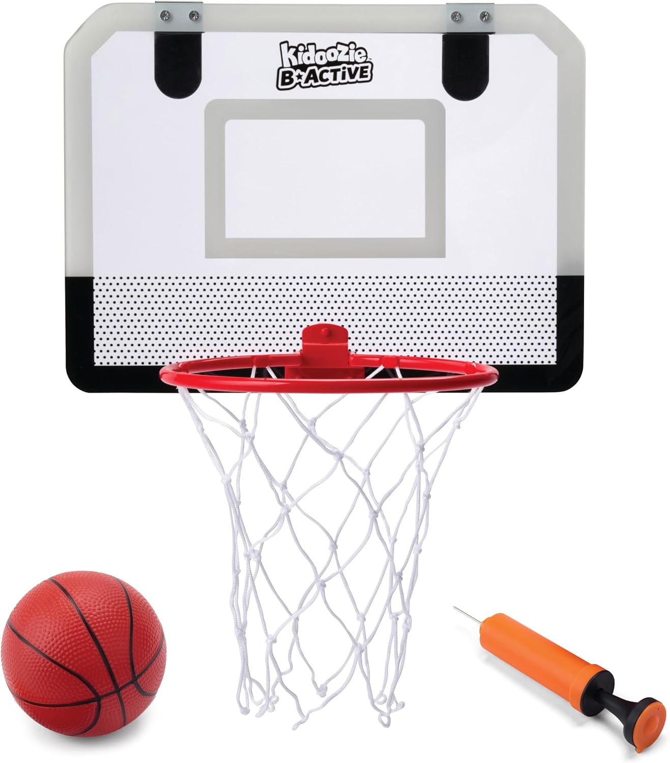 B*Active Doorway Dunkers Basketball – Indoor Basketball Game with Backboard, Rim, Net, Mini Basketball, Pump &