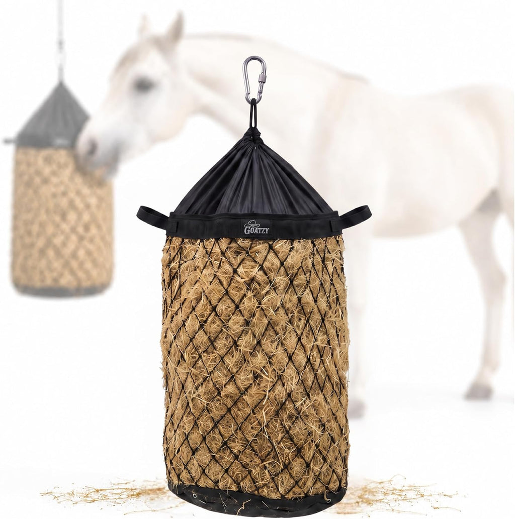 Slow Feed Hay Bag for Horses, Heavy Duty Hay Net for Horses Goats Sheep Donkey, Rigid Quick Fill Collar, 1.9 in Mesh