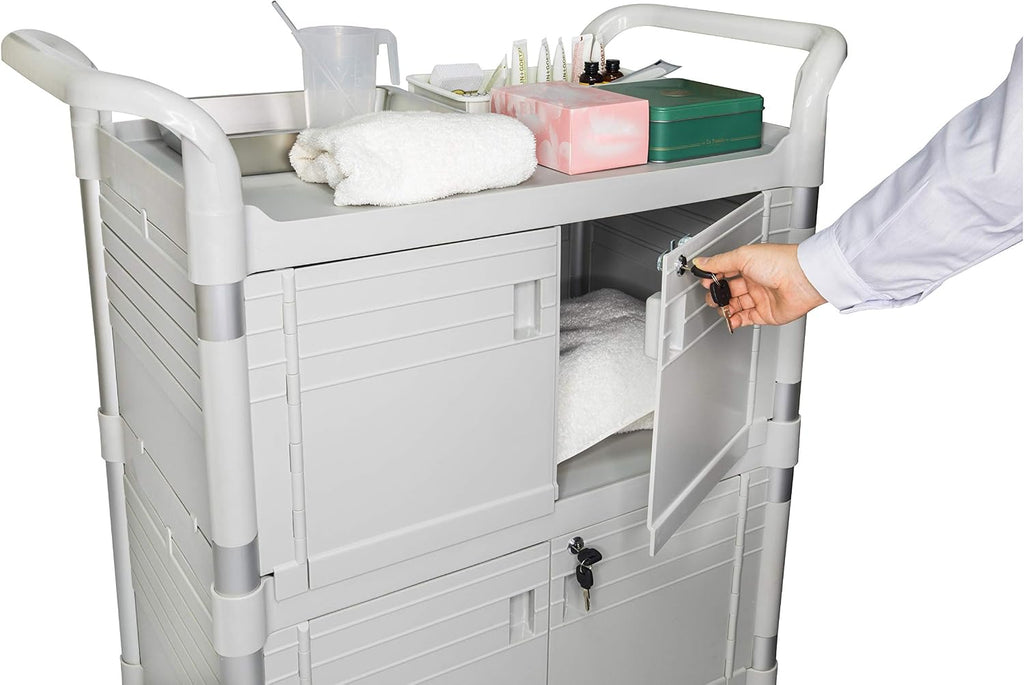 Equip Large Lockable Medical Cart 3 Shelf Hospital Cart Overall Size L34.43xD19.69 inch, JBG-3D2, 606 lbs Load Cap.