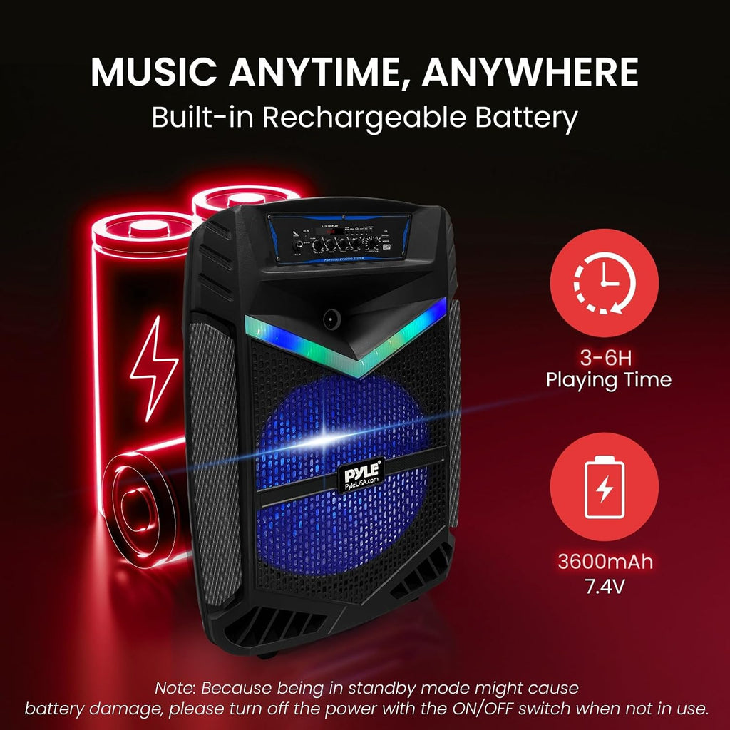 Portable Bluetooth PA Speaker System - 1200W Rechargeable Outdoor Bluetooth Speaker Portable PA System w/ 15”