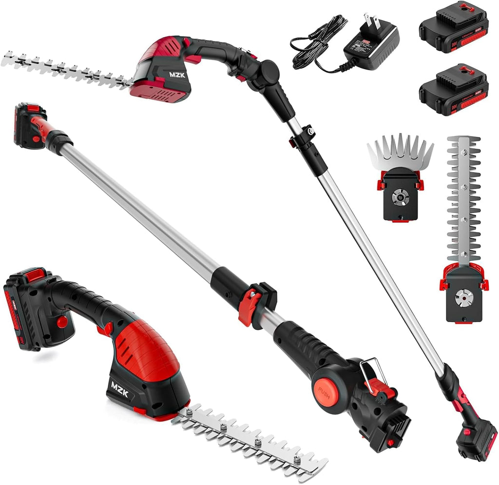 20V 2-in-1 Pole Hedge Trimmer & Grass Shear, 13-Foot Reach | Multi-angle cordless trimmer with extension pole for