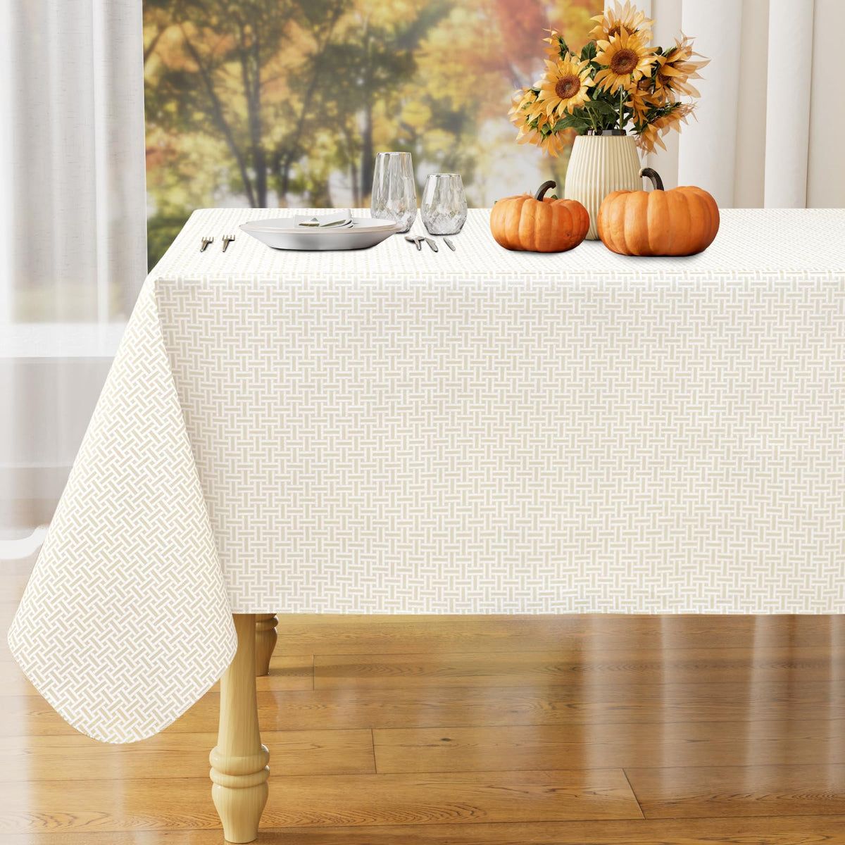 Rectangle Waterproof Vinyl Table Cloth, Plastic Tablecloth with Flannel Backing, Wipeable Table Cover for Dinner