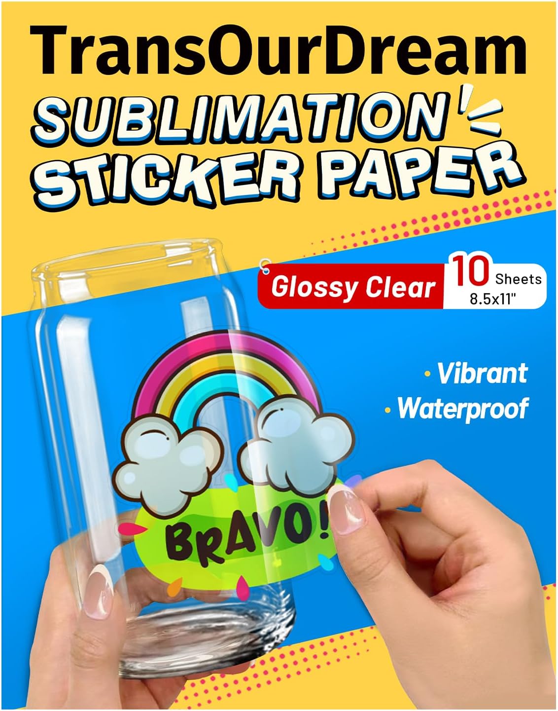 Sublimation Sticker Paper 8.5x11, Glossy Clear 10 Sheets | 100% Transparent, Glossy clear waterproof sticker paper
