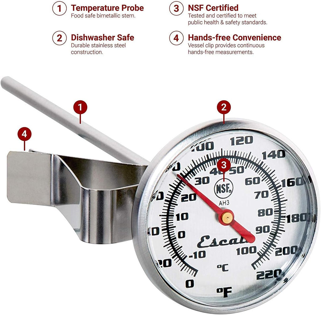 Escali AH3 NSF Certified Commercial Instant Read Large Dial Thermometer W/Clip, Silver