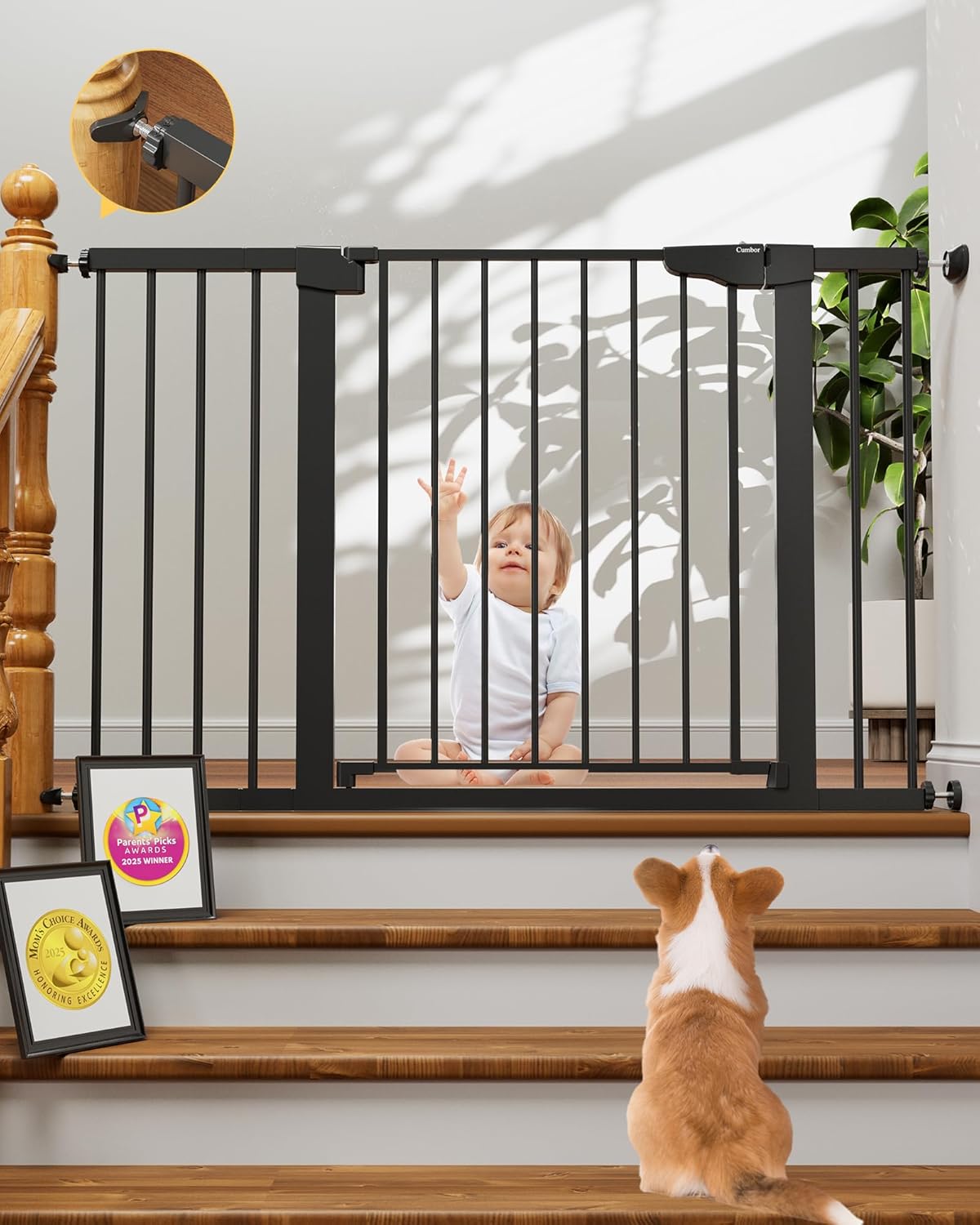 29.7-48" Baby Gate for Stairs, Mom's Choice Awards Winner-Dog Gate for Doorways, Auto Close Safety Pet Gate for Dogs