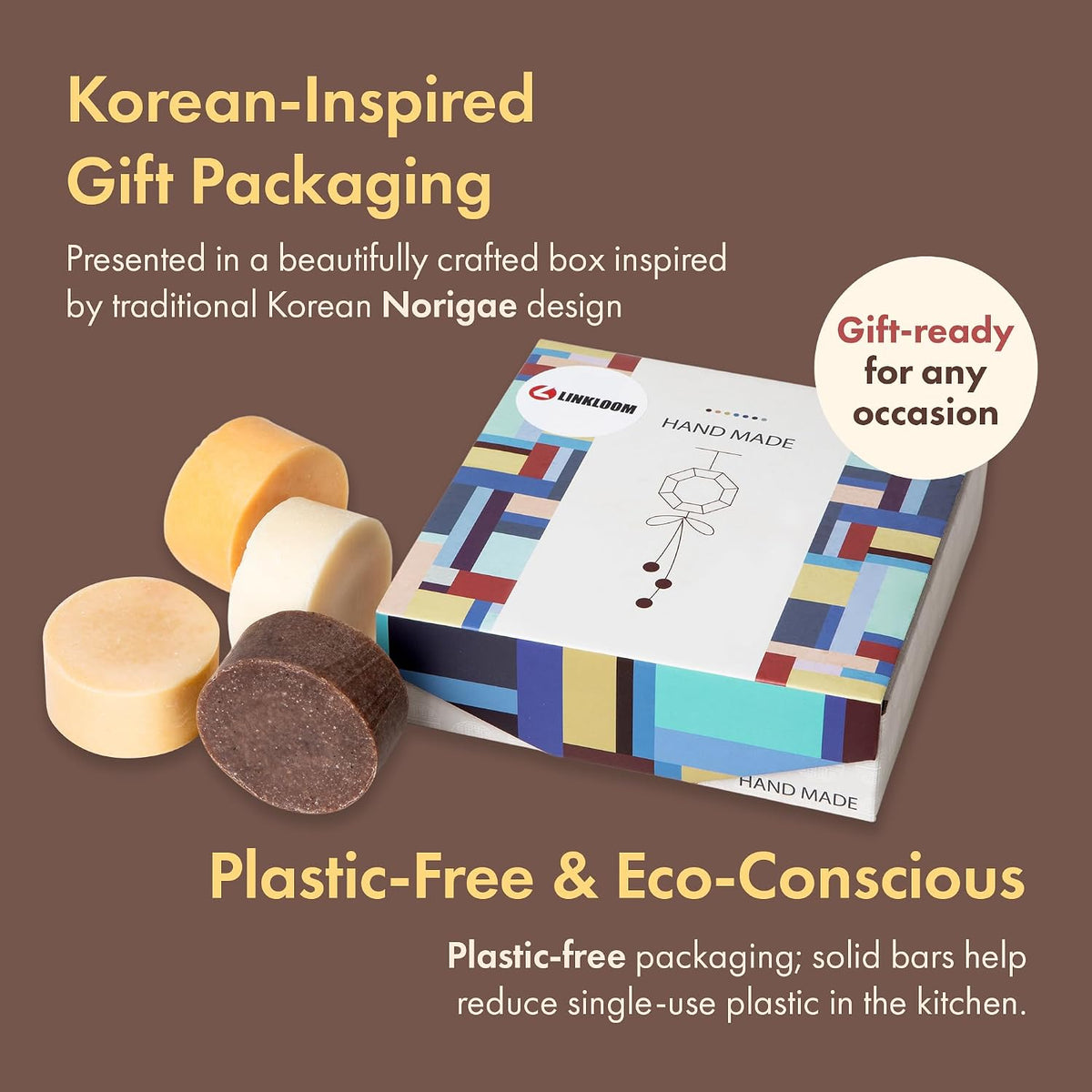 Handmade Natural Solid Dish Soap Bar, 4PCS in Korean Traditional Design GIft Box, Solid dish washing bar, Paprika