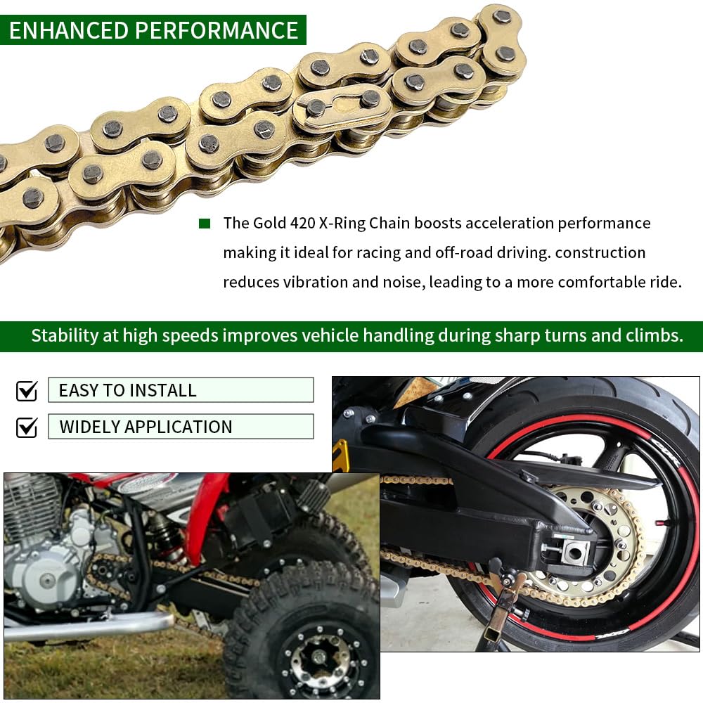 Gold 420 X-Ring Chain 104 Links - Universal Fit for Kawasaki, Yamaha