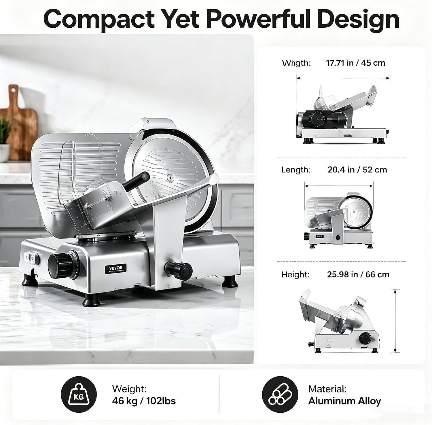Deli Slicer, 10 Inch Carbon Steel Blade Meat Slicer with Built-in Sharpener, 550W Automatic Commercial Food Slicer