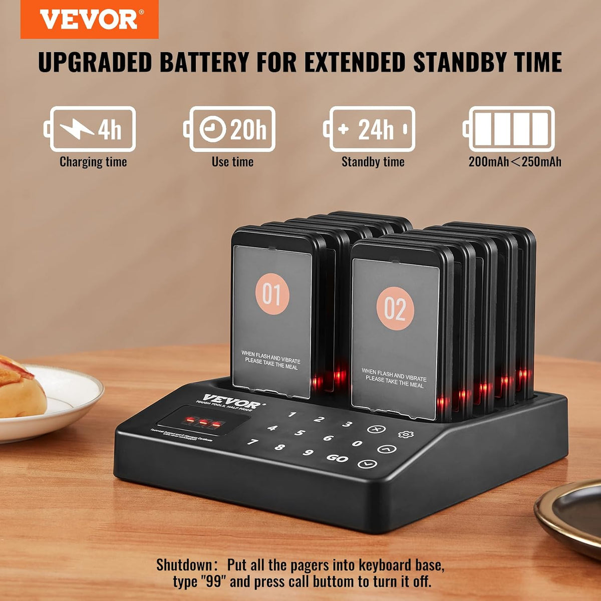Restaurant Pager System,Touch Screen Keyboad Wireless Long Range Lineup Waiting Queue Signal, Guest Customer Calling