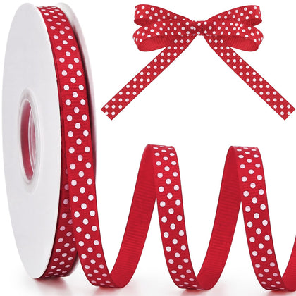 50 Yard Polka Dot Grosgrain Ribbon 3/8 Inch Red and White Dot Craft Ribbon