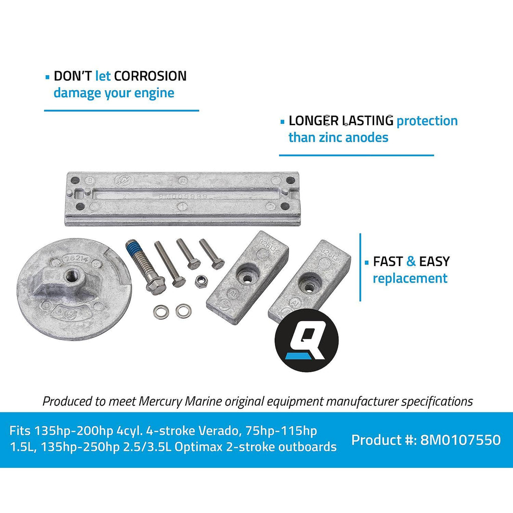 Quicksilver 8M0107550 Aluminum Anode Kit for Mercury Verado and OptiMax Outboards