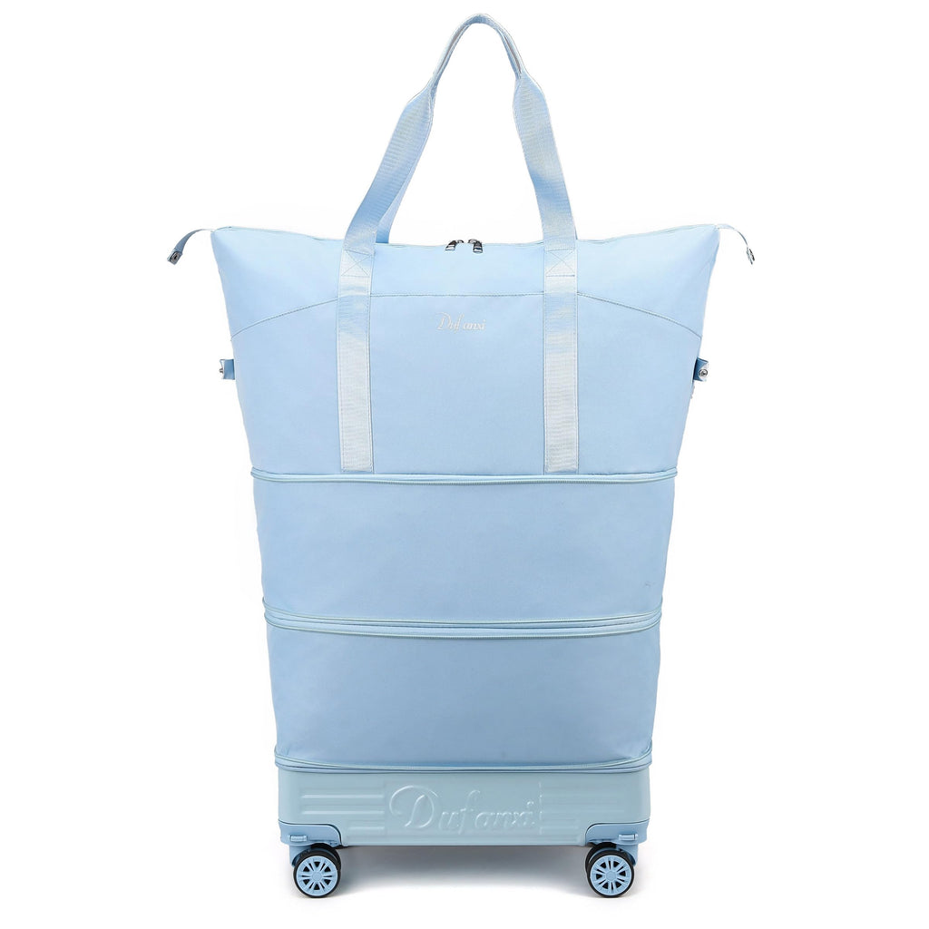 Expandable Rolling Travel Bag with Removable Wheels & Handle, Large Capacity Wheeled Duffle Tote, Foldable Carry On