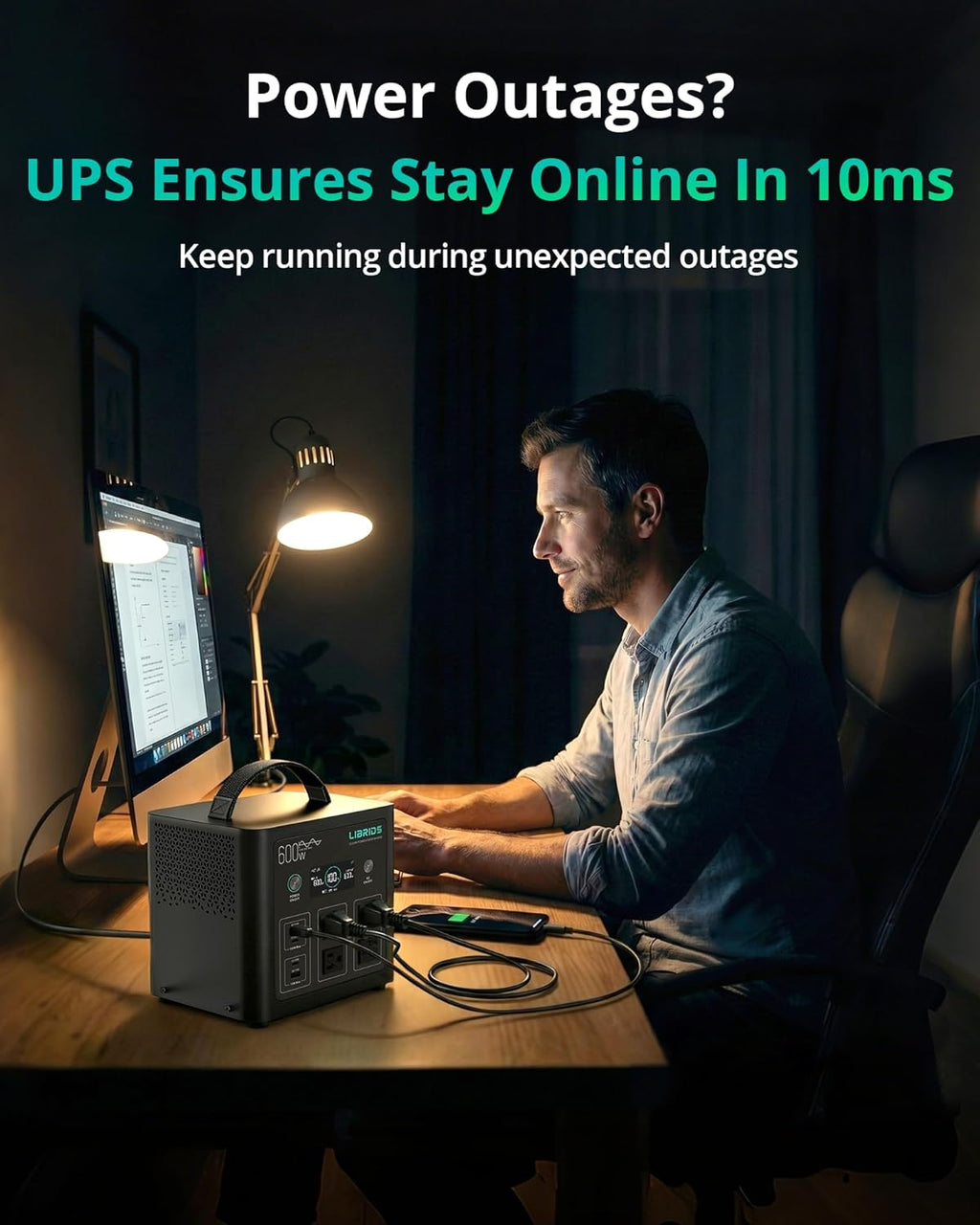 Portable Power Station C600, 640Wh LiFePO4 Battery, 600W (Peak 1200W) Solar Generator, 1.5H Fast Charge, 10ms UPS, 8