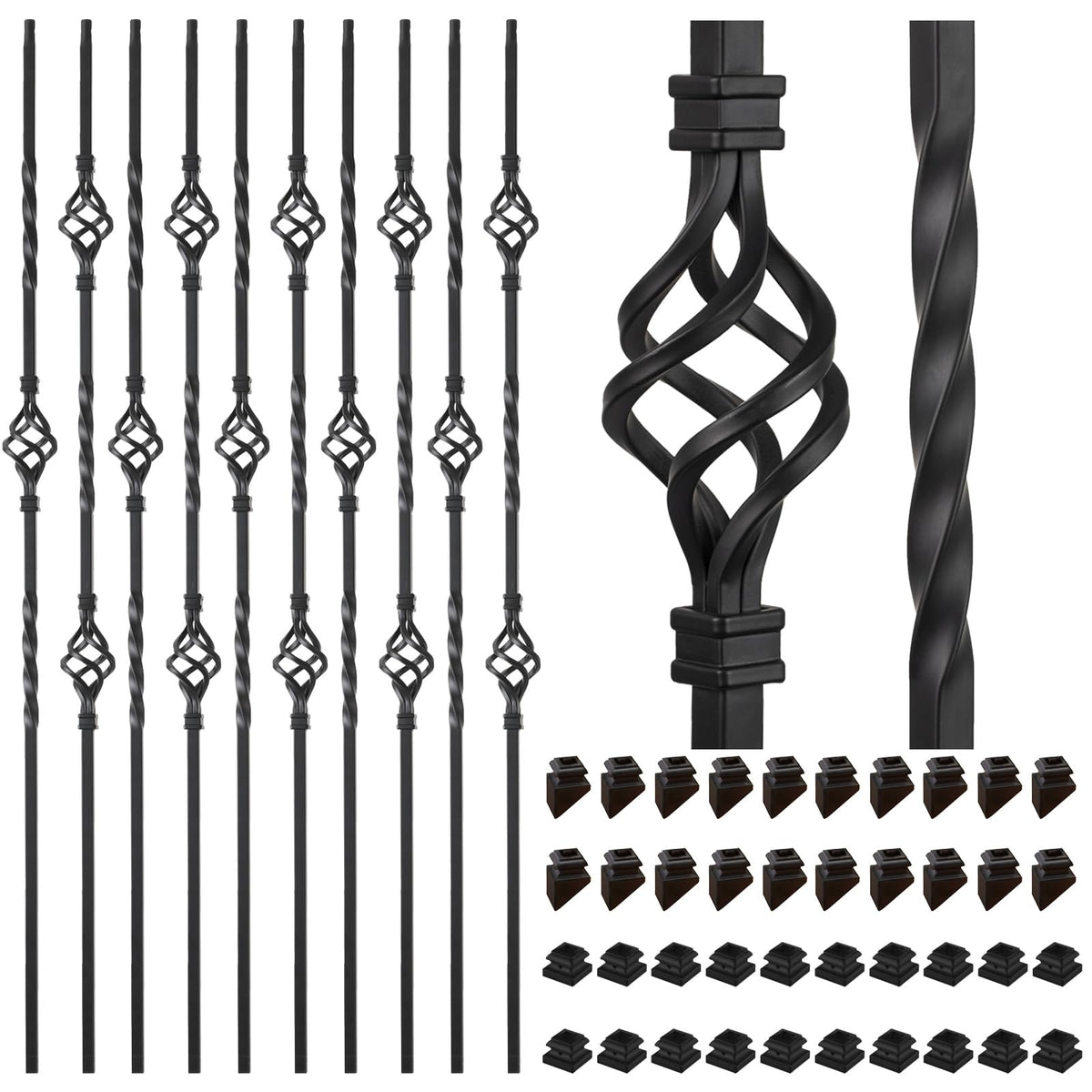 1/2" Square Iron Balusters - Single Basket & Double Basket - 20p