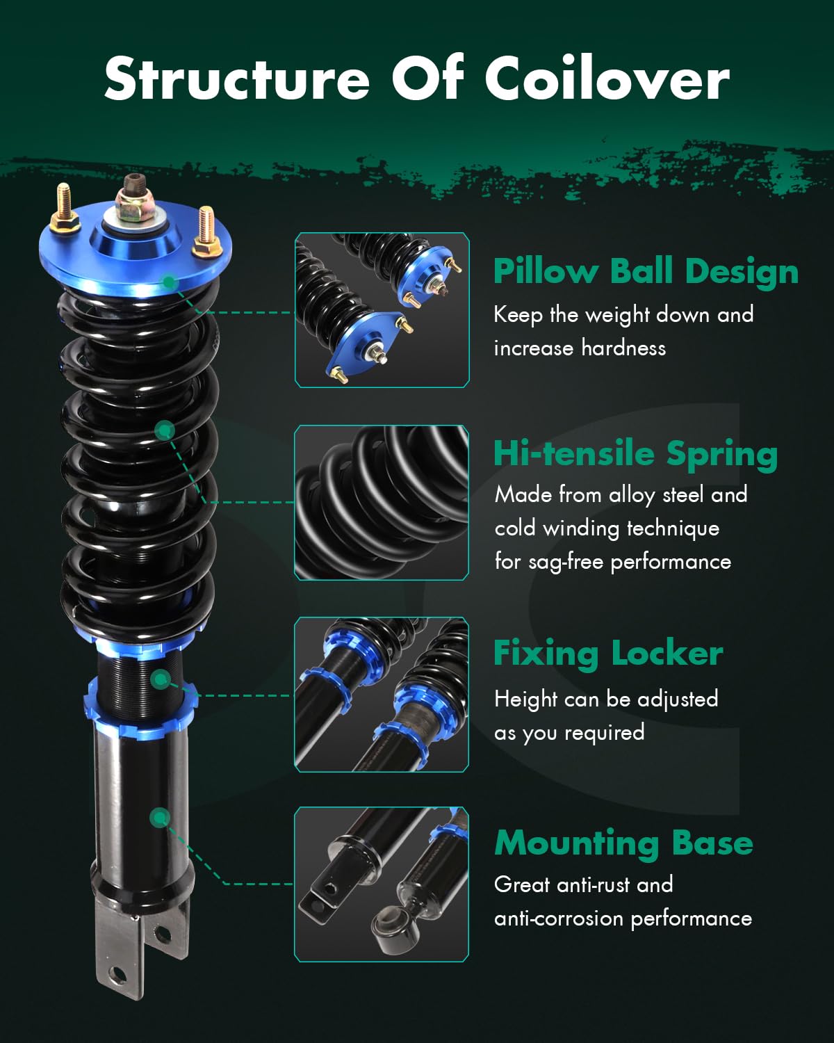 SCITOO Coilover Suspension Shock Strut Kit Compatible with 90-96 for Nissan