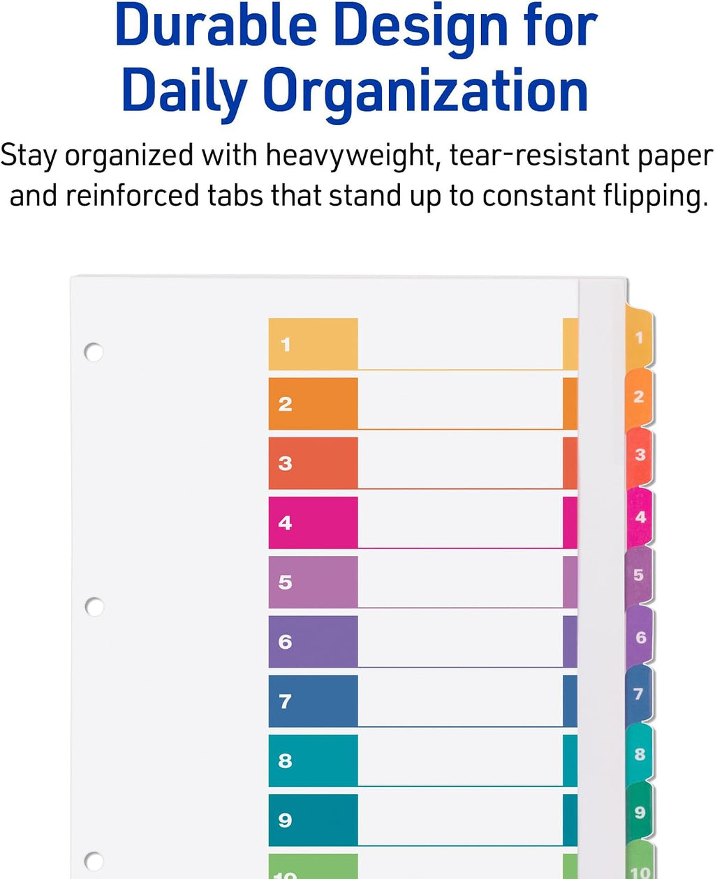 Extra-Wide Dividers for 3 Ring Binders, 10 Tabs per Set, Customizable Table of Contents, Multicolor Tabs, Works Great