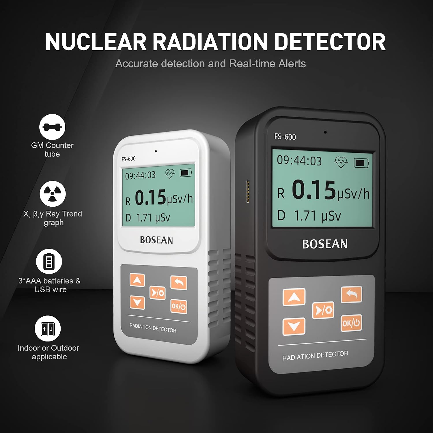 Nuclear Radiation Detector, Geiger Counter with Click Sound for Beta Gamma X-ray, Portable Alarm Radioactive
