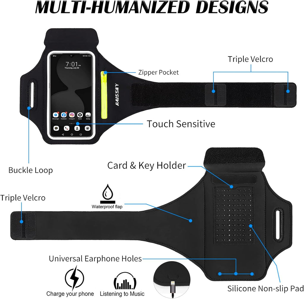 Running Armband with Earphone Pouch Fits Phones up to 6.9" | Cell Phone Armband for iPhone, Water Resistant &