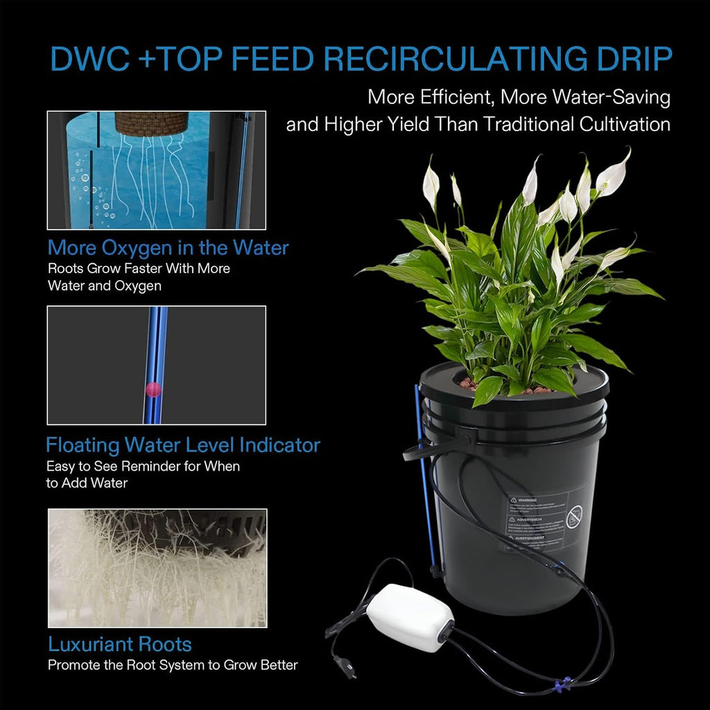 Hydroponic Growing System, 5 Gallon Deep Water Culture Hydroponic Bucket Kit with Air Hose, Air Pump and Air