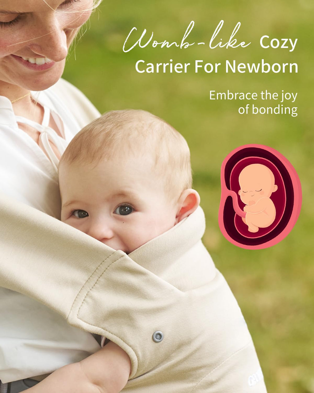Baby Carrier, Cozy Newborn Carrier, Ergonomic Baby Wraps Carrier Newborn to Toddler with Head Support, Cream
