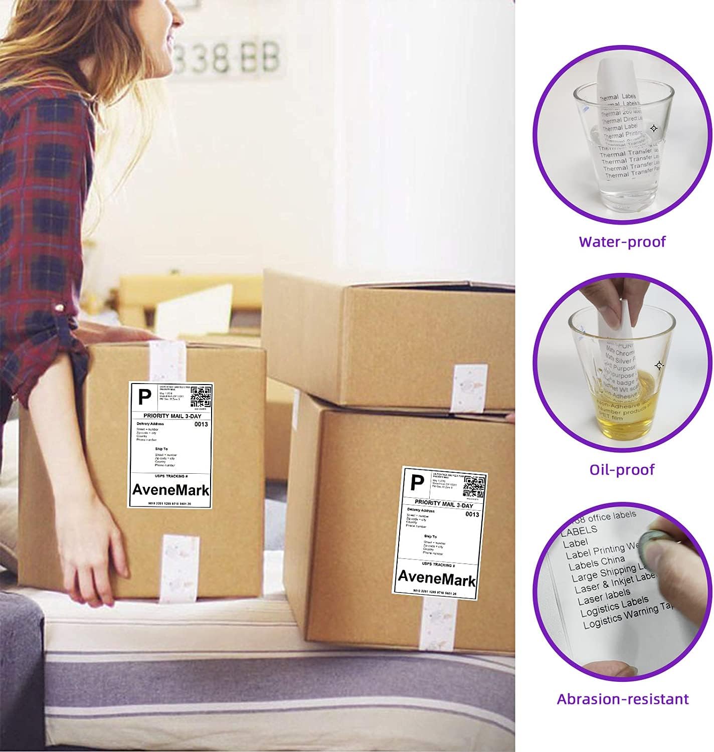 4 Stacks 2000 Labels 4" x 6" Fanfold Direct Thermal Labels, Postage Shipping Labels Paper with Perforated, Strong