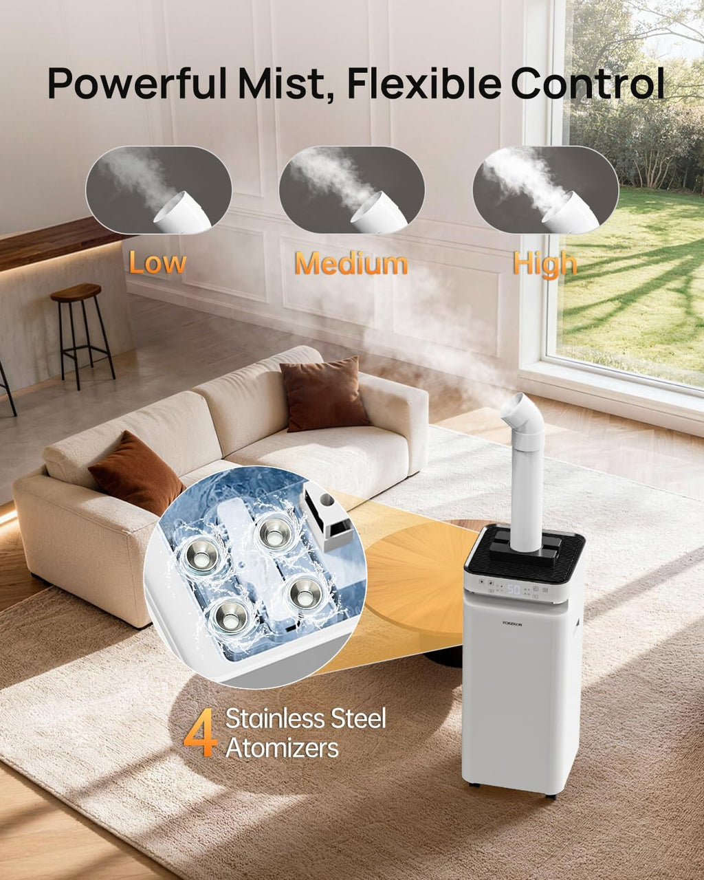 Humidifier Large Room 5.8Gal/22L, 2500 sq.ft. Cool Mist Humidifiers for Home Bedroom with Flame & Night Light, Top