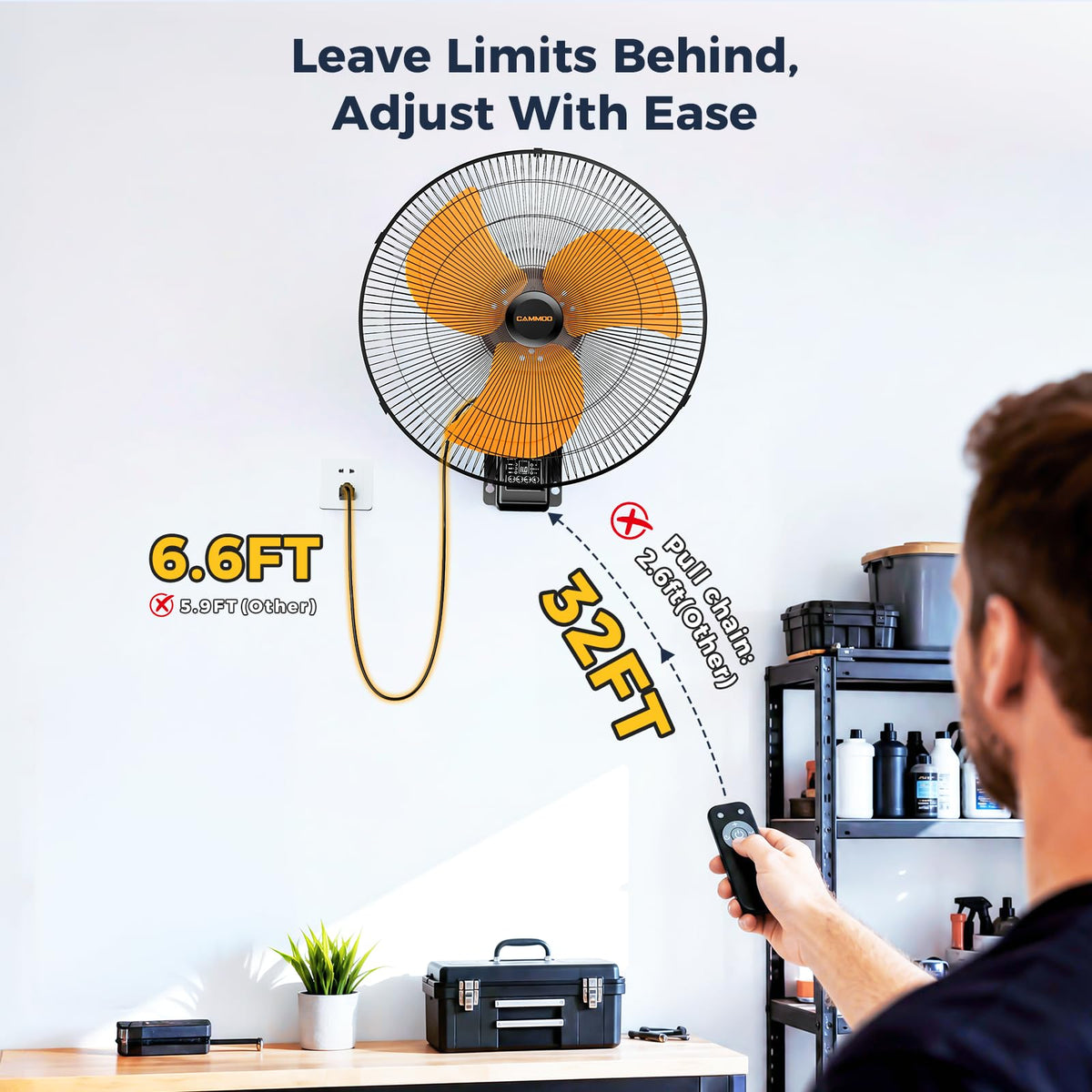 20 Inch Wall Mount Fan Oscillating, Wireless Remote & Button Control