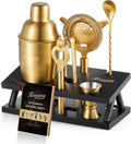Cocktail Shaker Set Bartender Kit, 6-Piece Silver Bar Set with Stand, Gold