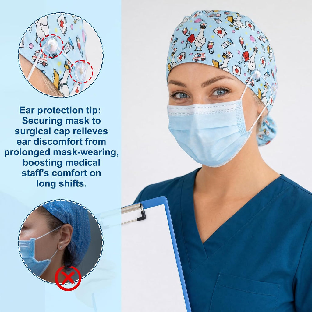 2 Pcs Scrub Cap for Women Nurse Hat with Badge Reel