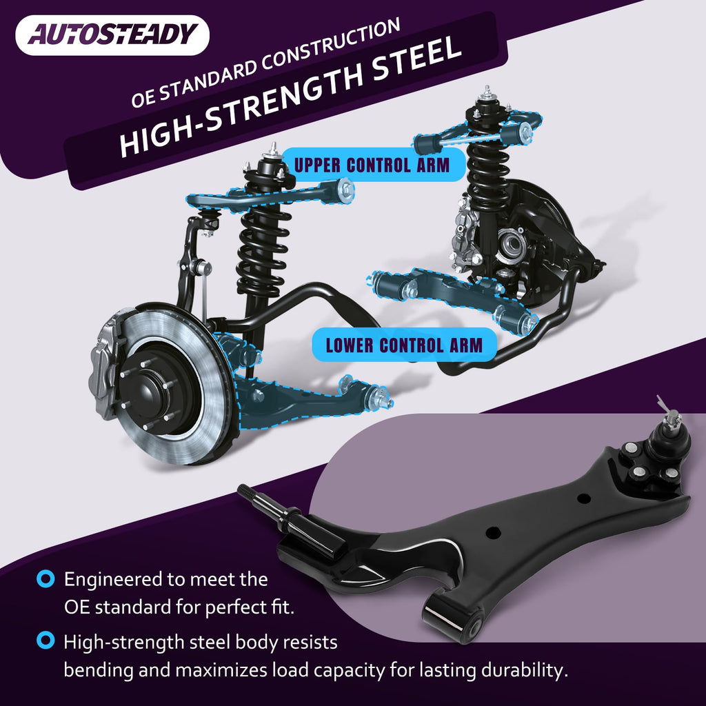 AUTOSTEADY Front Left Lower Control Arm Compatible with 10-17 Chevy Equinox